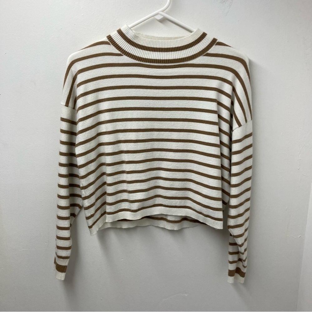 Hazel Moon Striped Ribbed Crop Sweater Womens Size M